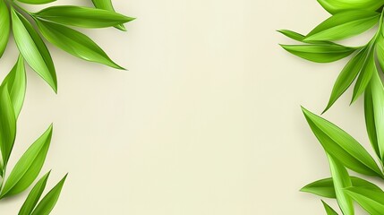 Green Leaves Frame on Beige Background