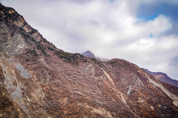 the atmosphere of the snow mountain with dramatic tone
