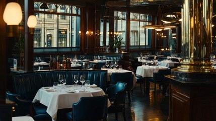 Elegant Candlelit Steakhouse with Dark Leather Seating and Fine Dining