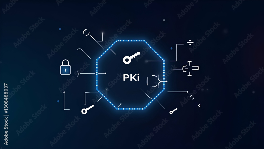 Aufkleber floating public key infrastructure (pki) icons for data encryption and security: visualizing pki sec