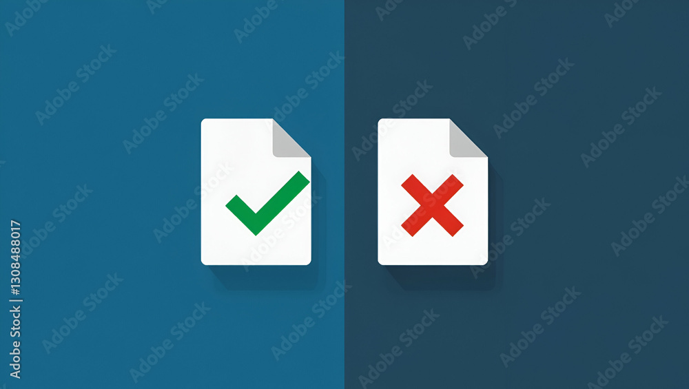 Poster Digital Approval Made Easy: Selecting Flat Checkmarks and Cross Icons for Approving or Rejecting Virtual Documents in a Smart Business System