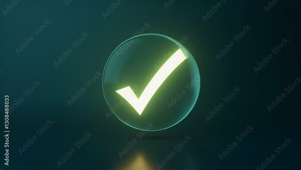 Poster Floating Holographic Green Checkmark and Red Cross for Task Decisions in Digital Space - Stock Photo Concept with Empty Space on Left Side for Creative Use