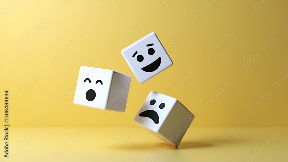 Aufkleber visual representation of customer sentiment: floating cubes with happy and sad emoticons for feedbac