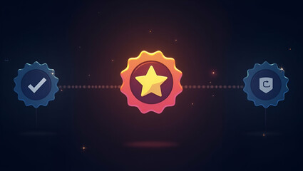 Enhance Customer Loyalty with a Glowing Reward System: Badges & Icons for Engagement in Stock Photos