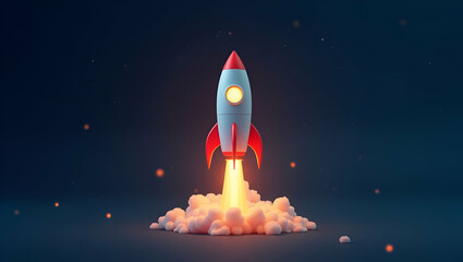 Flat Glowing Rocket: A Symbol of Growth, Innovation, and Startup Success in a Futuristic Business World