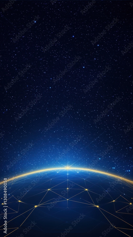 Poster earth surrounded by a line of stars, representing global connectivity and business concepts in web3 