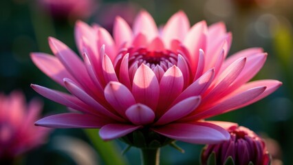 Obraz premium A close-up of a vibrant pink chrysanthemum in full bloom, showcasing its delicate petals and intricate details.