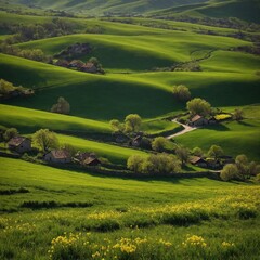 Obraz premium landscape with green grass and hills