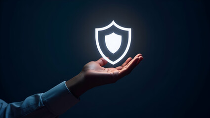 Hand Gesturing Toward Glowing Shield Icon: A Cute Vector Illustration Symbolizing Cybersecurity Data Protection in IT Frameworks for Smart Business Solutions