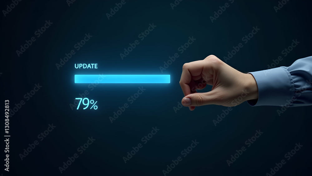 Poster enhance system performance: a cute vector illustration of a 79% software update progress bar with a 