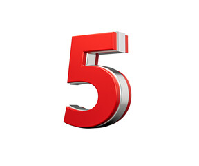 Bold Vibrant Red Number Five Number 5 With Sleek Metallic Gleam 3D Illustration