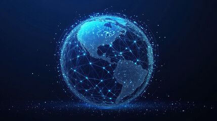 Blue digital globe with interconnected points and lines