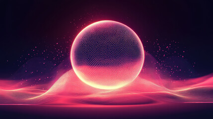 Abstract glowing sphere and waves in dark space
