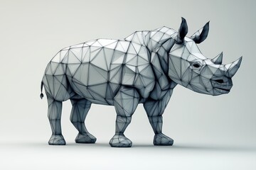 Low-poly rhino model, wireframe style. Ideal for tech, wildlife, or design projects needing a modern, artistic animal image.
