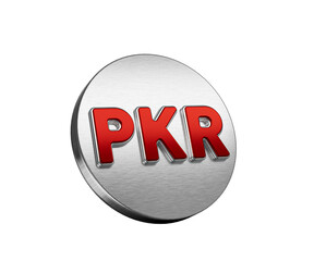 Vibrant Red Pakistani Rupee Currency Symbol On A Metallic Silver Disc Icon 3D Illustration