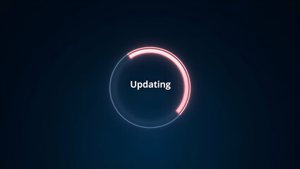 Digital Interface Concept: Flat Software Updates with Glowing Progress Bar & Updating Message Illustration