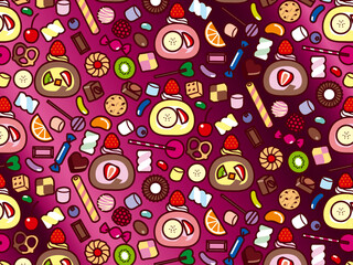 ロールケーキ、スイーツ集合 、柄B