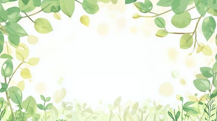 Green Leaves Frame Watercolor Background Illustration
