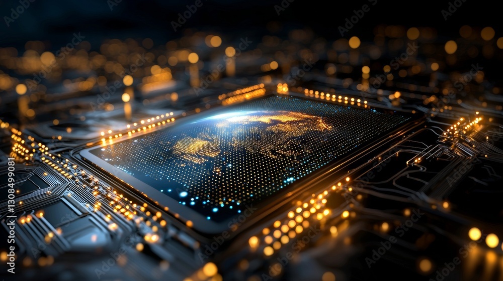 Poster innovative technology showcase global connectivity in digital mapping futuristic electronics hub hig
