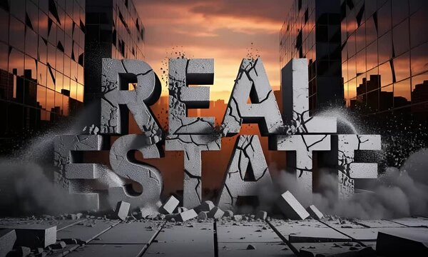 Real Estate Market Crisis Concept &ndash; Cracking Concrete with Dust