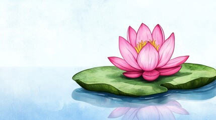 Stunning pink lotus flower elegantly floating on bright blue water surface in a peaceful setting