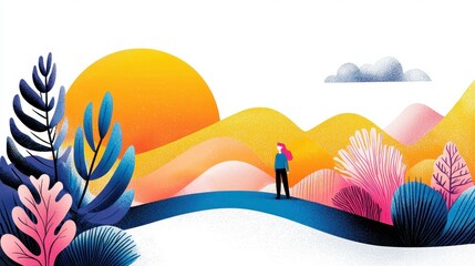 Individual standing in a lush green field surrounded by vibrant plants and natural beauty