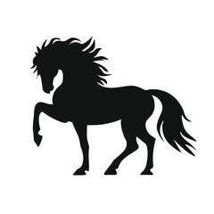 Powerful prancing horse silhouette black vector design.