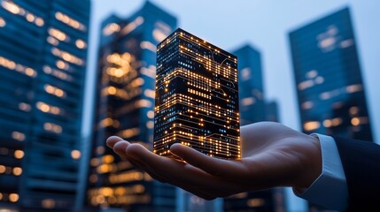 Business innovation in architecture a futuristic glimpse of urban development cityscape digital artwork nighttime perspective on sustainable design