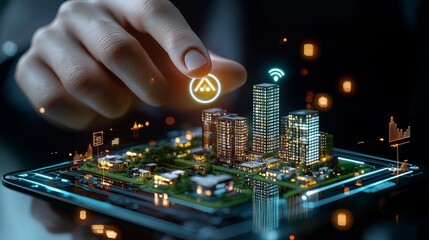 Innovative smart city planning urban environment digital model futuristic technology close-up viewpoint urban development concept for sustainable living