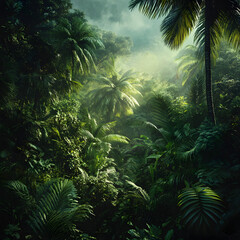 Lush Rainforest: Tropical Jungle Scene isolated on transparent background