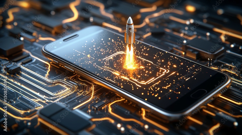 Poster revolutionary mobile technology launch virtual reality lab digital rendering futuristic environment 