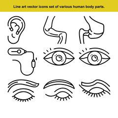 Human Body Parts Line Art Vector Icons Set.