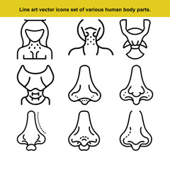 Human Body Parts Line Art Vector Icons Set.