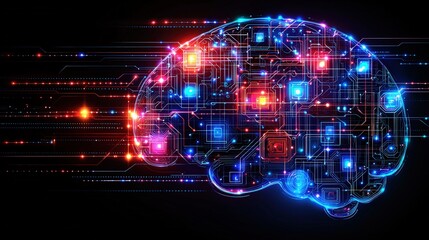 Fototapeta premium Intricate design of a brain with circuitry embedded in the center representing intelligence and technology
