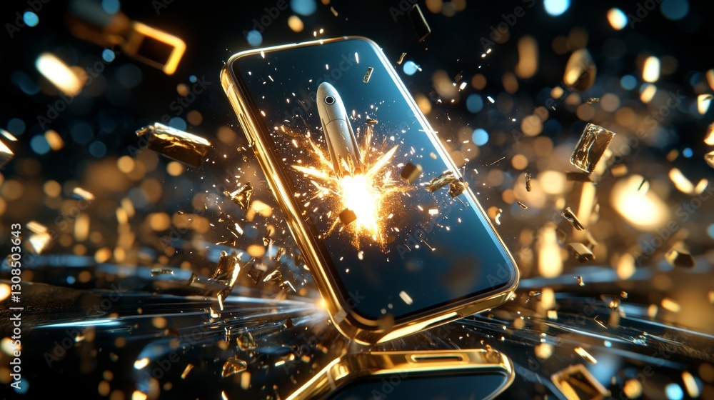 Poster explosive innovation smartphone breakthrough digital realm 3d render high-tech environment dynamic v