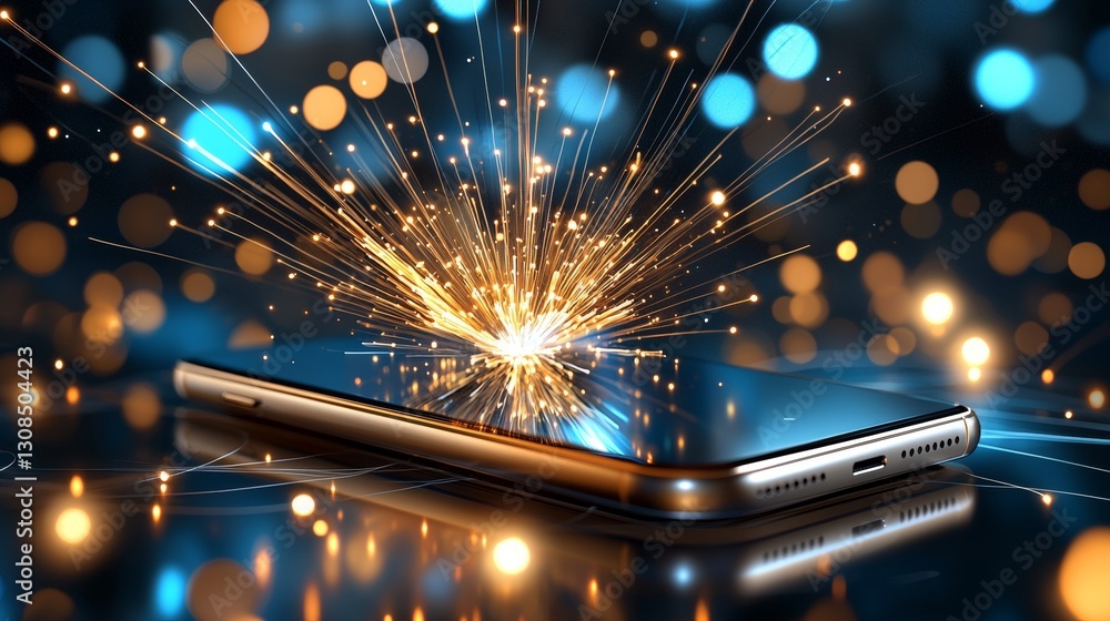 Poster dynamic smartphone explosion sparks creativity digital environment 3d rendered visualization modern 