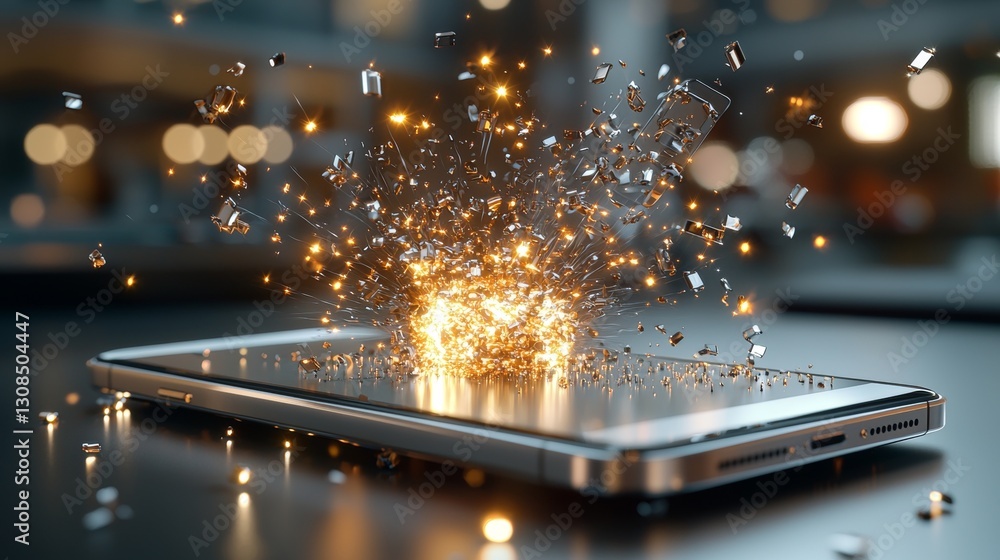 Poster explosive digital creativity smartphone innovation unleashed in modern workspace visual effects high
