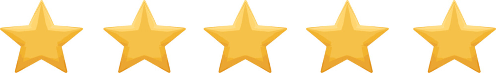 Fototapeta premium A five-star rating illustration featuring glossy golden stars. Ideal for reviews, feedback, rankings, and customer satisfaction evaluation in digital media. 