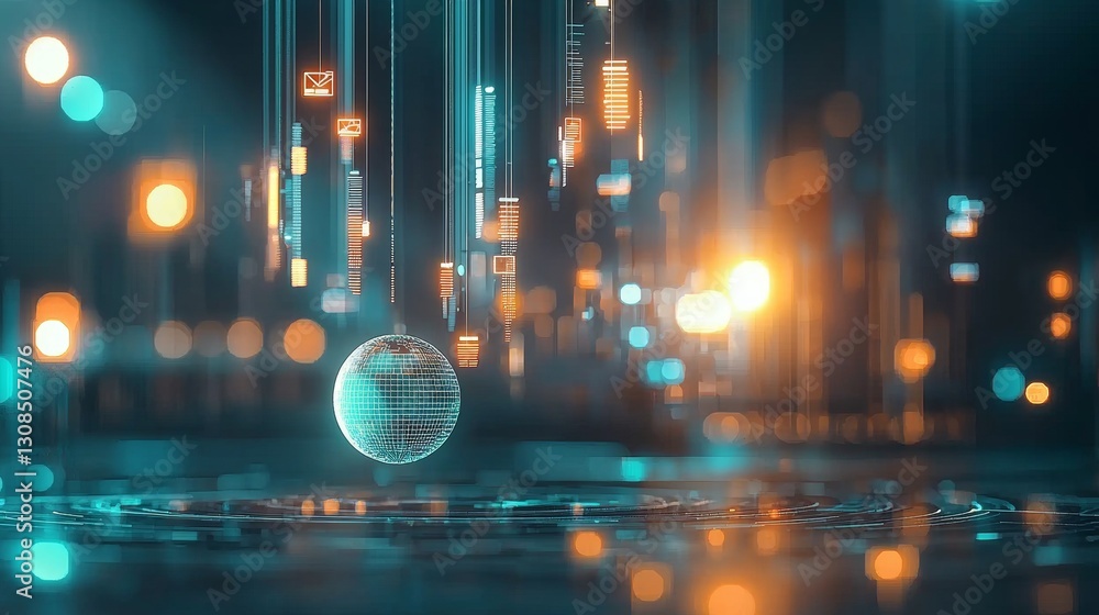 Poster dynamic data visualization futuristic digital realm virtual environment abstract concept illuminated