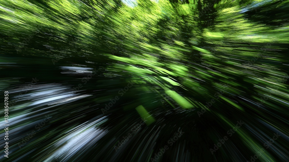 Poster enchanting forest landscape with blurred trees creating a dreamlike and ethereal atmosphere