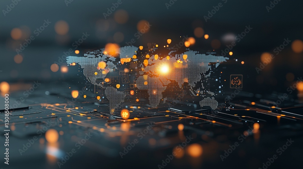 Poster global data visualization digital environment infographic map futuristic technology abstract concept