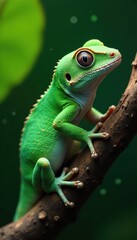 Adorable emerald Phelsuma gecko resting on a branch, Phelsuma, image, branch