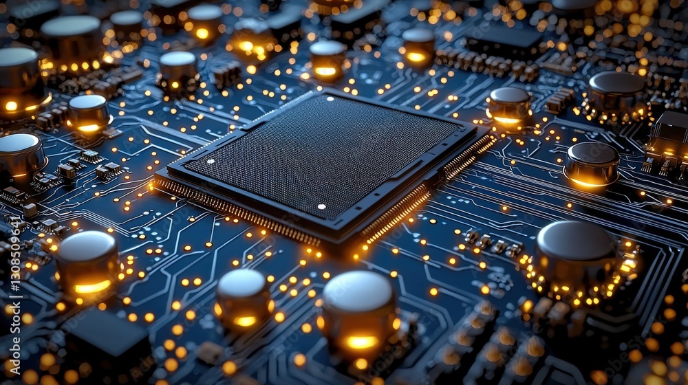 Poster high-resolution image of a computer chip showcasing advanced technology and microelectronic design