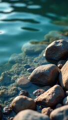 Obraz premium Close-up textured rocks, lake ripples, natural scene, ripple, outdoor, texture