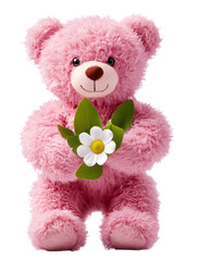 High-Definition Fluffy Teddy Bear with Bouquet - PNG