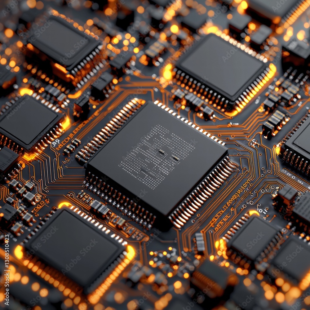 Poster circuit board featuring complex circuitry demonstrating intricate design and electronic functionalit