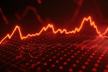 A close-up stock photo of a digital stock market graph with fluctuating prices, showing a downtrend, highlighting economic challenges.