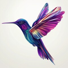 Obraz premium Colorful Hummingbird Illustration with Vibrant Feathers in Artistic Style and Bright Background