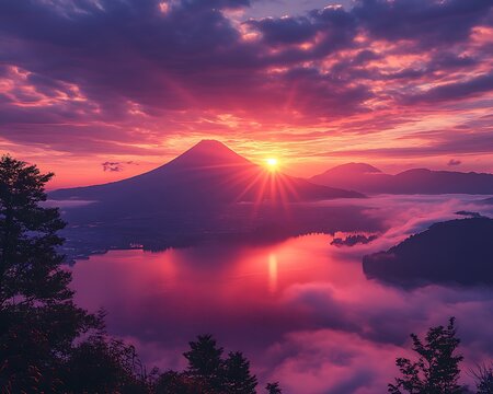 Majestic Sunrise over Fuji and Lake