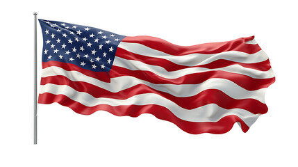 Fototapeta premium US American flag isolated on white and transparent background, copy space, National holiday template, PNG.